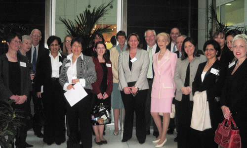 AccessWIE launch at Eversheds, in 2007. Participants included Lady Barbara Judge, UK Atomic Energy Authority; Dr Carole Nakhle, Director of AccessWIE; Ann Cormak, BIEE; Joan MacNaughton, DTI; Michelle Thomas, Eversheds; Lord Howell, House of Lords; Gilian Butchart, KPMG; Siham Razzouqi, OPEC; and Latifa Anbari-Debar, Shell.